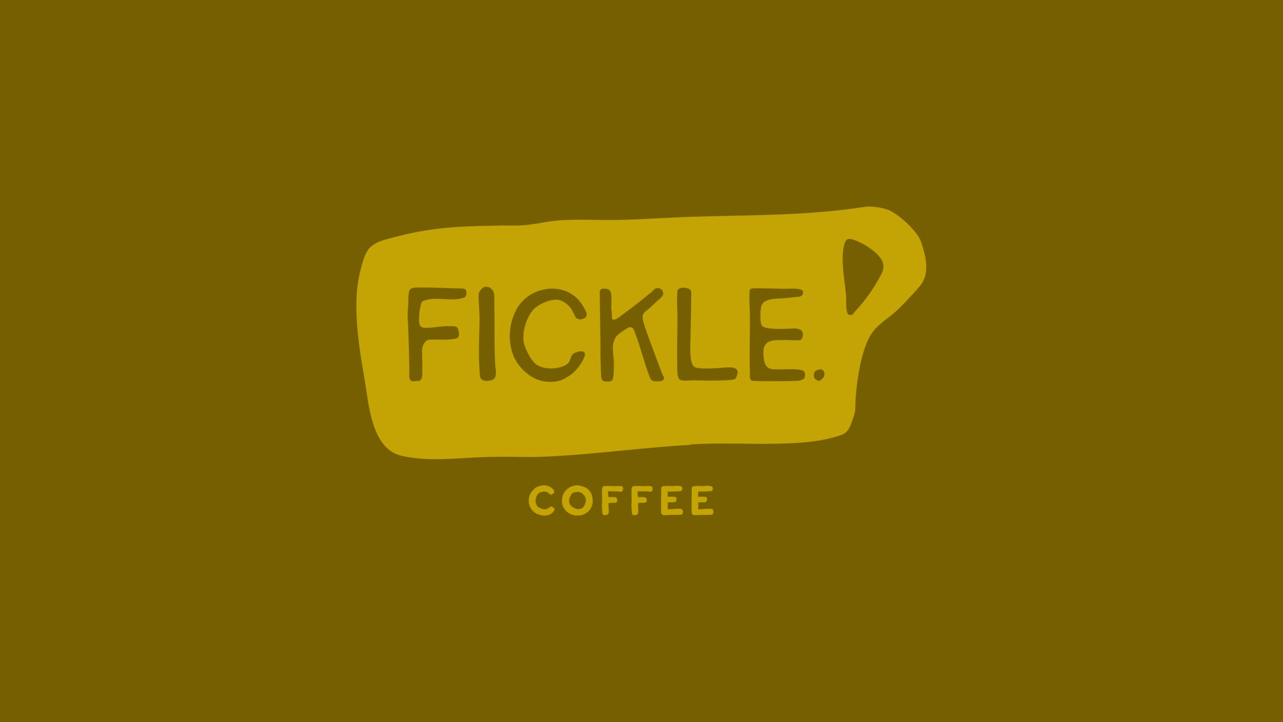 Fickle. Coffee logo with hand-drawn lettering on a mustard yellow background