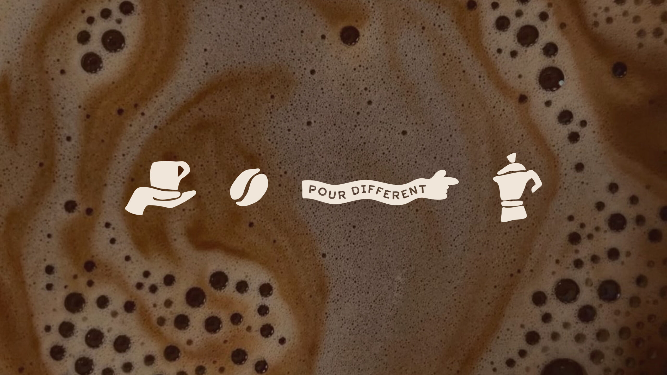 Hand-drawn coffee icons and the phrase “Pour Different” on a coffee-textured background