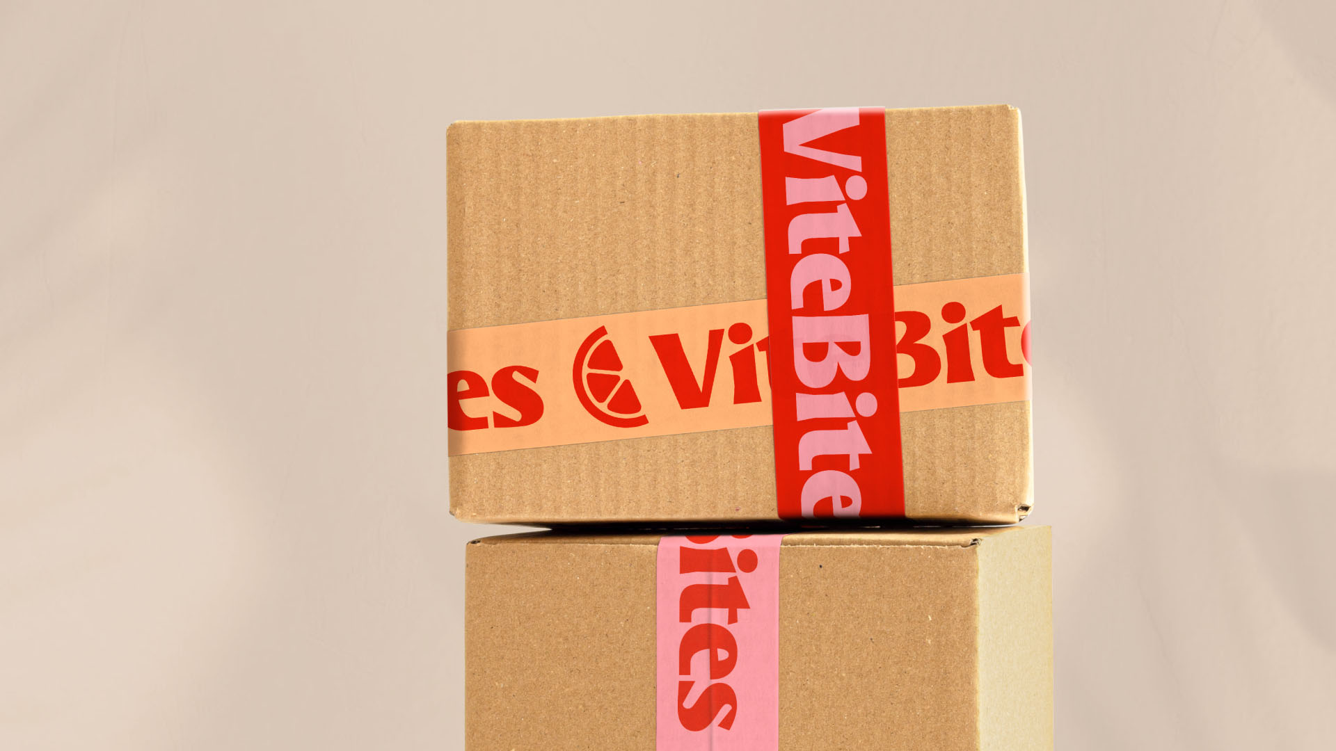 Vite Bites Packaging Details Vite Bites shipping boxes sealed with branded packing tape