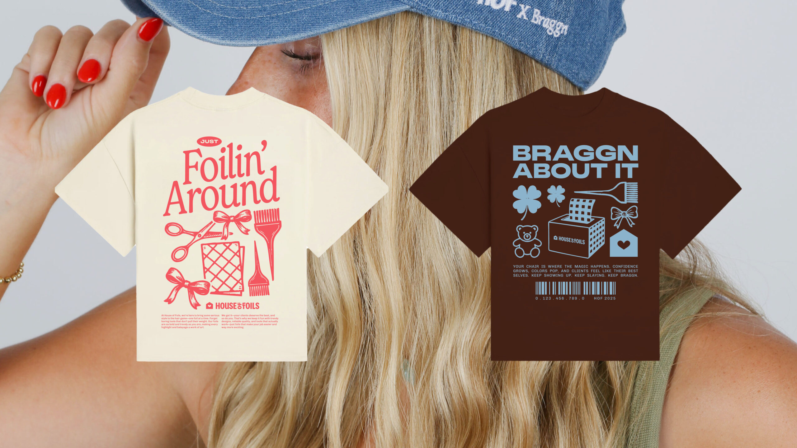 House of Foils branded t-shirt designs with illustrated graphics and bold typography