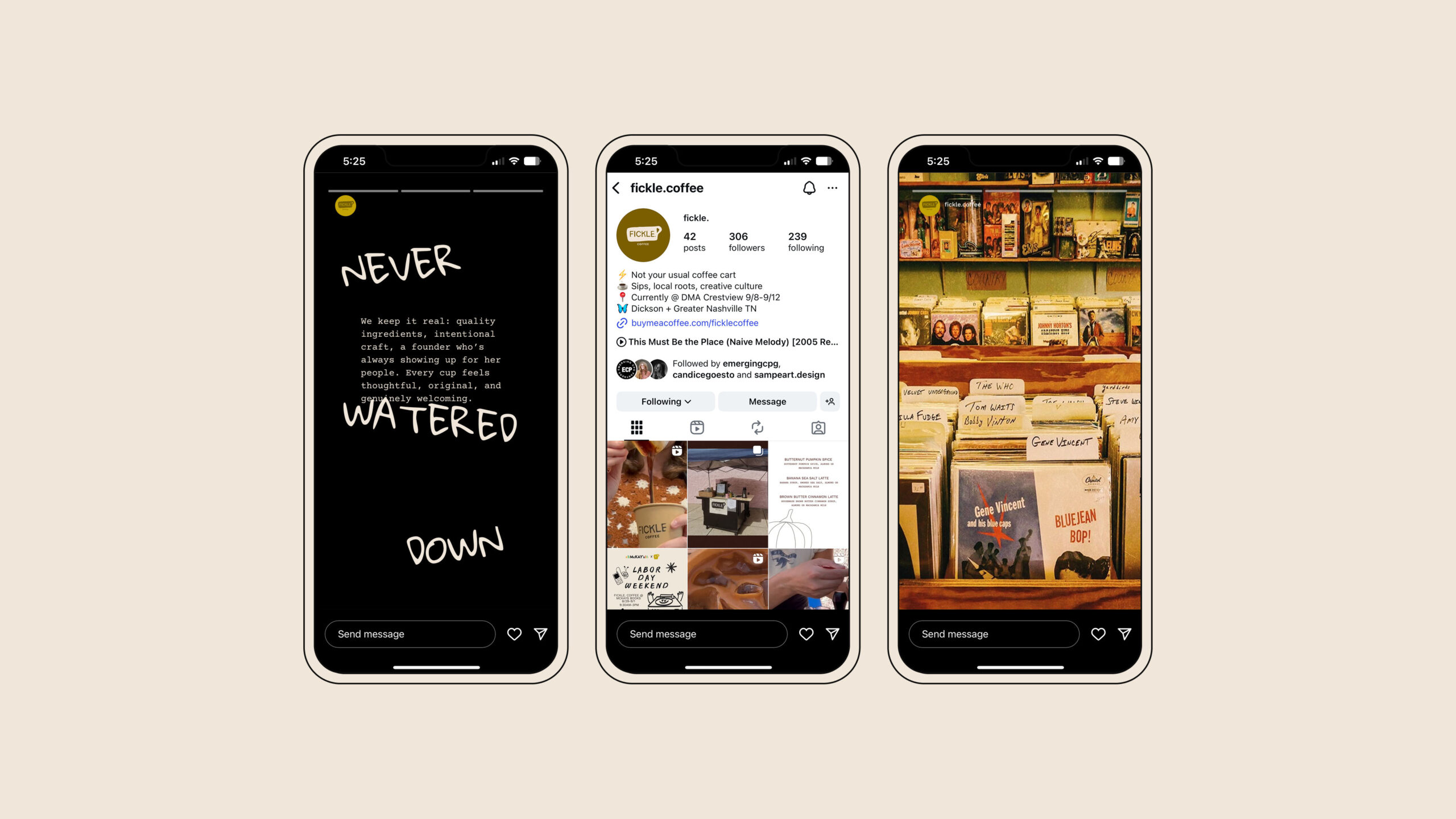 Instagram posts and stories designed for the Fickle. Coffee brand