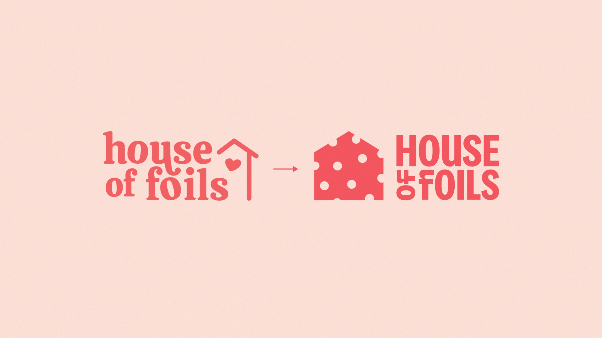 Comparison showing the original house of foils logo transitioning into the updated House of Foils brand identity